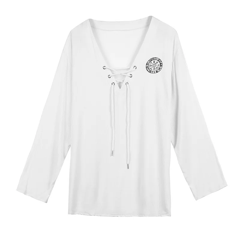 

Plus Size Men's Tee Shirt Solid Tops Pullover V Neck Lace-up Loose Top Summer Holiday Beach Casual Half Sleeve Tops Linen Top