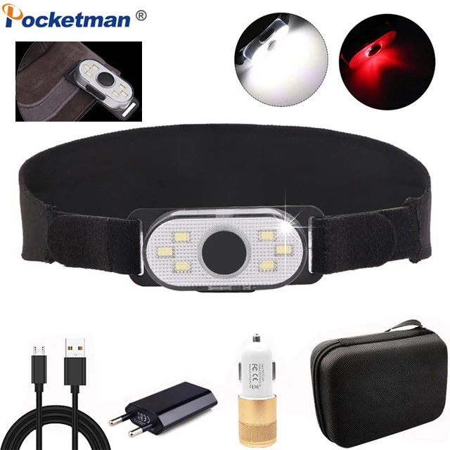 Яркий COB светодиодный налобный фонарь красный светильник головной USB