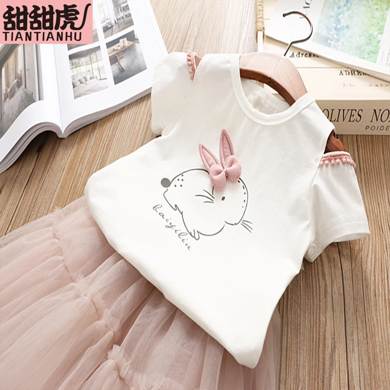 Новое летнее платье для маленьких девочек комплекты одежды детские футболки с