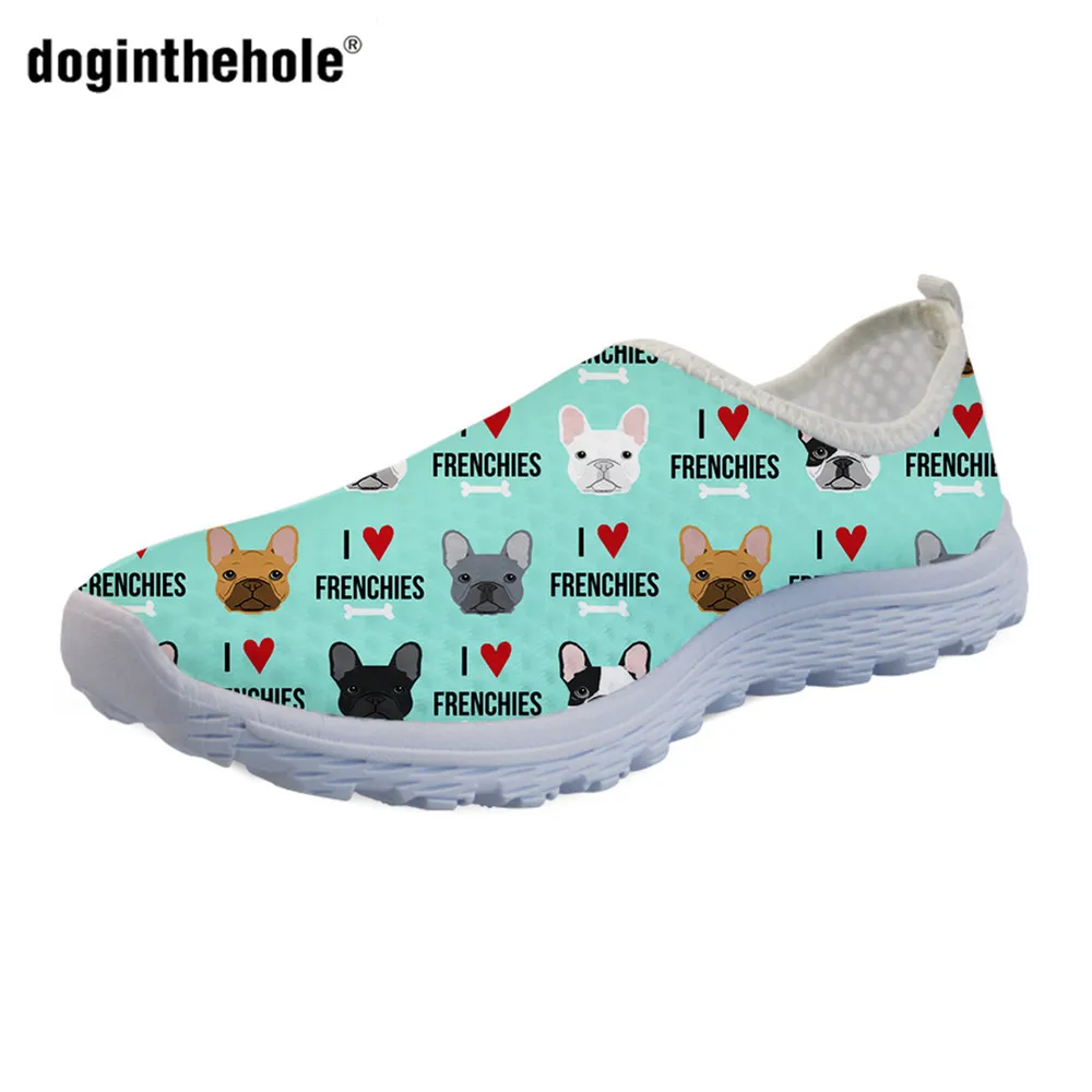 

doginthehole Dog Shoes Cute French Bulldog Pattern Light Mesh Flats Loafers for Girls Summer Breathable Footwear Zapatos Mujer
