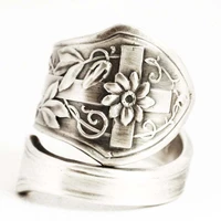 retro trendy flower cross spoon shape adjustable opening ring for female anniversary party wedding jewelry gift