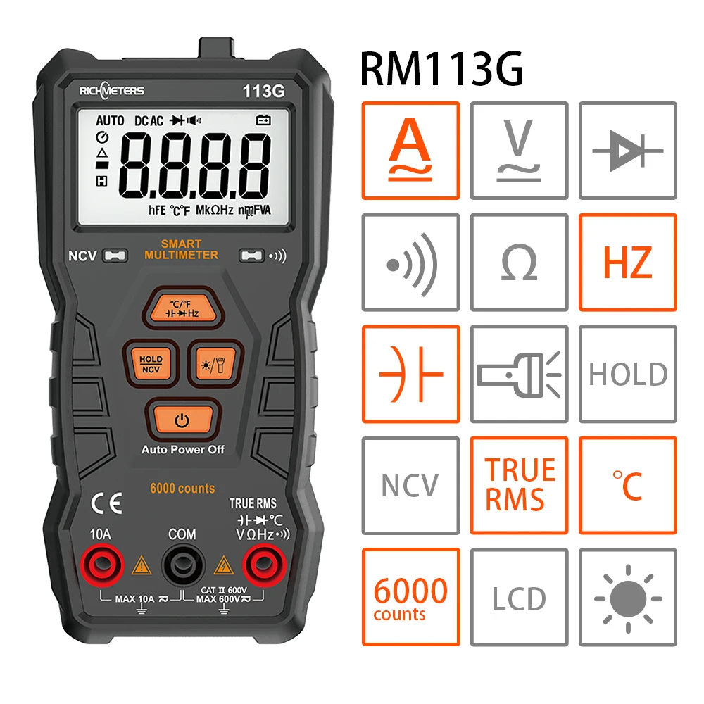 Цифровой мультиметр RICHMETERS RM113G 6000 отсчетов автоматический измеритель напряжения