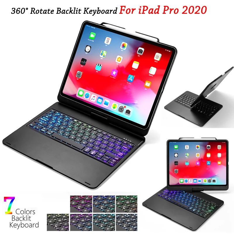 Чехол для iPad Pro 12 9 2020 с Bluetooth клавиатурой и держателем карандашей Поворот на 360 ° 7