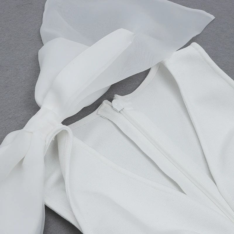 

Free Shipping Wholesale 2021 Women's Dress White V-Neck Bowknot Sexy Tight Celebrity Cocktail Party Bandage Long Dress