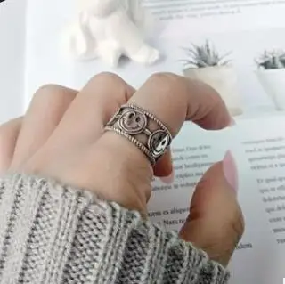 Серый SHANICE, 925 пробы, серебряное, Открытое кольцо, для женщин, леди, панк, Винтаж, старый тайский, серебряная, для девушек, цепочка, улыбка, личность, хорошее ювелирное изделие, Anillos - Цвет основного камня: Серый