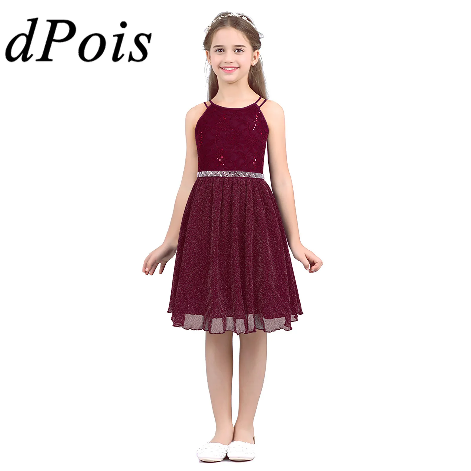 

Kids Dresses for Girls Sequined Floral Lace Shiny Dancewear Flower Girls Dress for Wedding Birthday Party Summer Pageant Dress