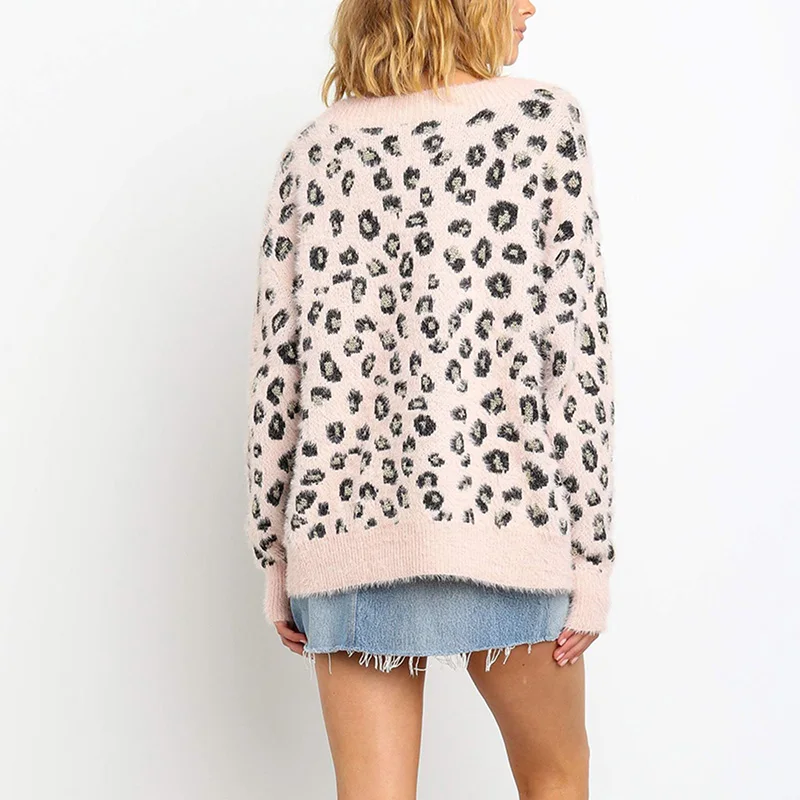 Fitshinling Hairy Leopard Cardigans Womens Clothing Buttons Up V Neck Sweaters Boho Fuzzy Soft Winter Cardigan Outerwear Female |