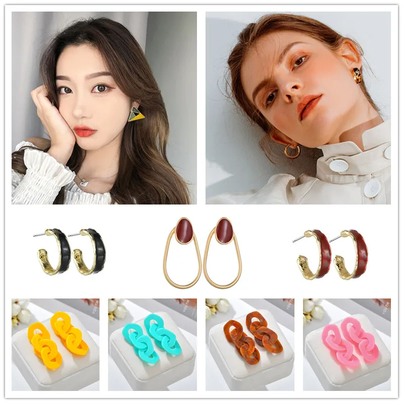 2019 корейские модные женские акриловые серьги геометрической формы с буквой C