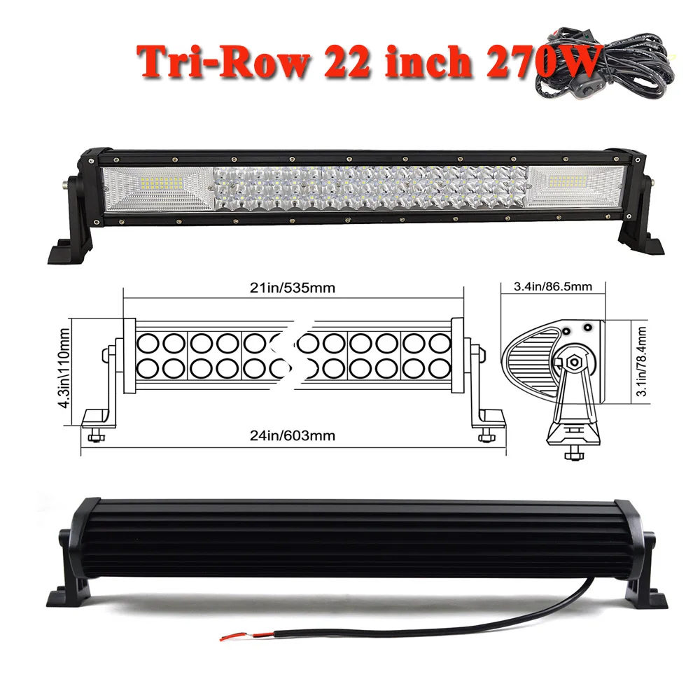 270W with wire kit SKYWORLD 2" 32" 4" 52" дюймов прямой внедорожный светодиодный фонарь 7D трехрядная противотуманная фара для 4x4 4WD грузовик автомобиль ATV Трактор 12 В 24 В - Цвет: 270W with wire kit