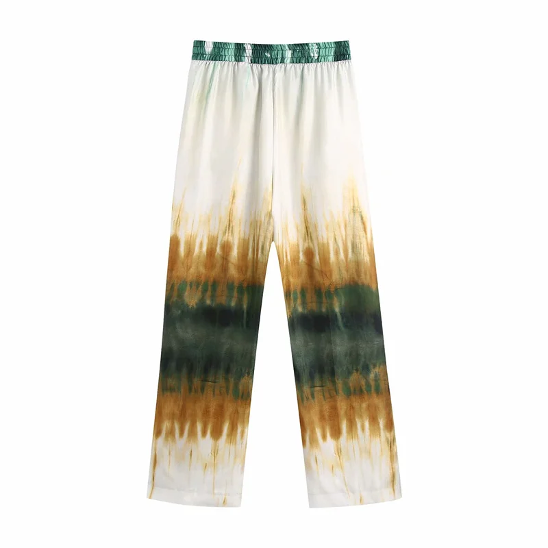 

Woman Vinatge Green Loose Tie-Dye Shirt Suit 2021 Spring Fashion Female Patchwork Matching Sets Ladies Soft Oversized Pants Set