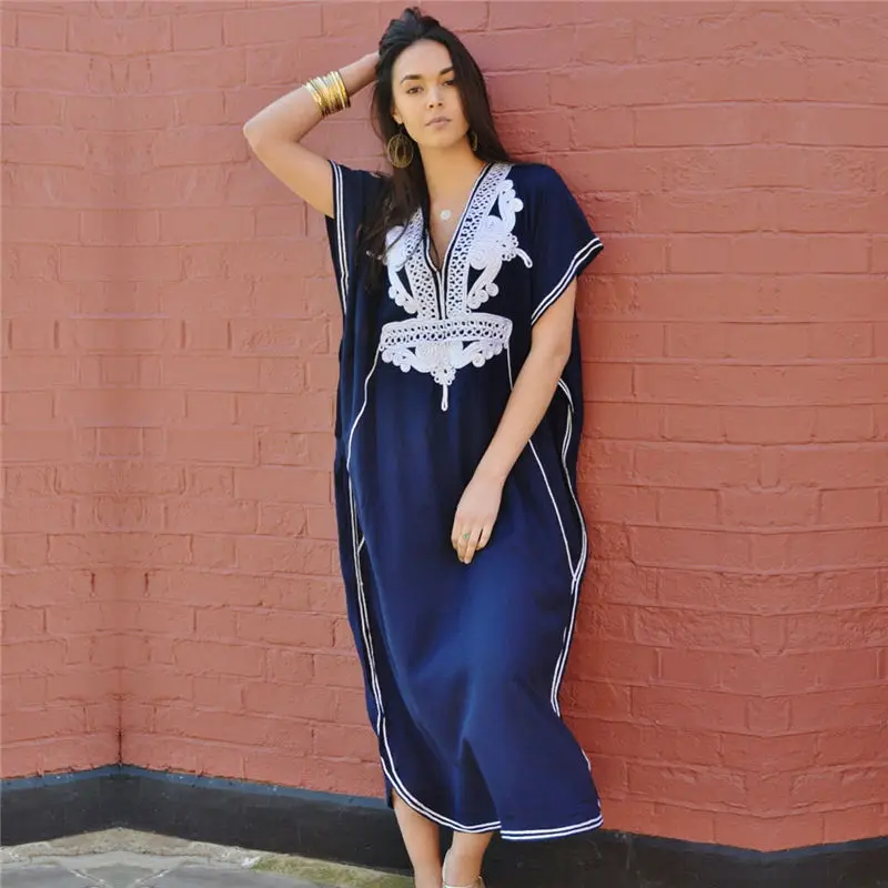 По сравнению с Размеры синего цвета вышивкой v-образный ворот короткий рукав