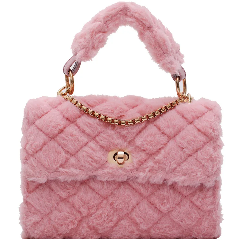 

Elegant Female Plaid Tote Shoulder Bag New High Quality Soft Plush Women's Designer Handbag Lock Chain Messenger Bag Bolsos Sac