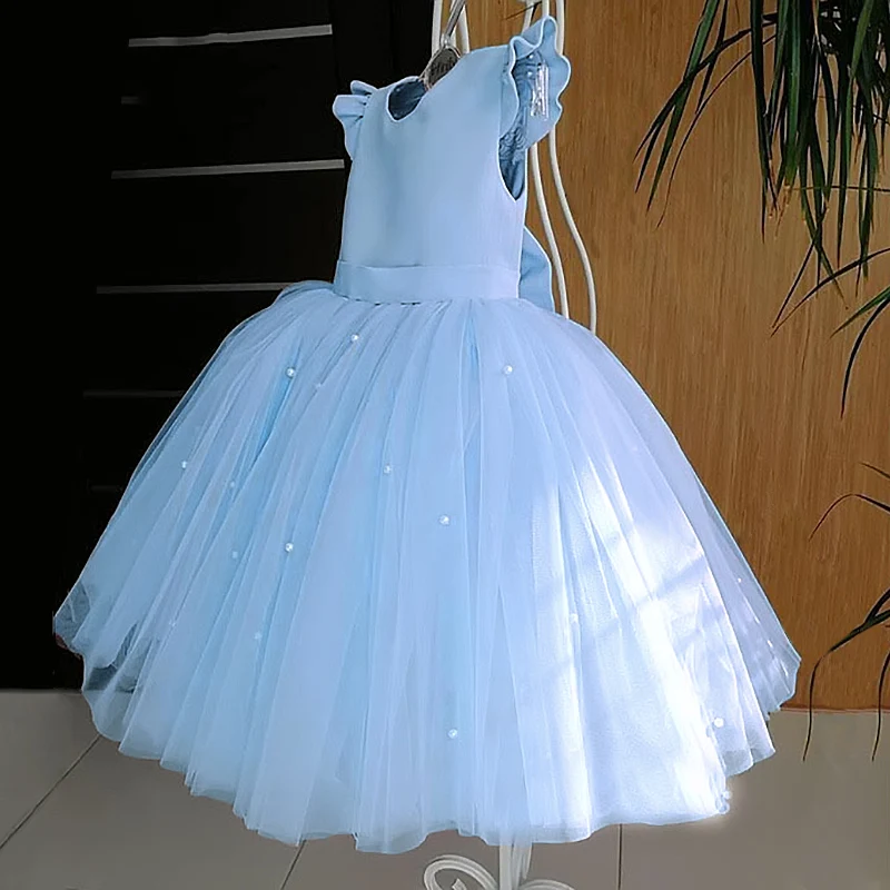 Big Bow Backless Princess Dress Girl Dress For Birthday Wedding Party DressTulle Tutu Ball Gown Kids Elegant Bridesmaids Costume