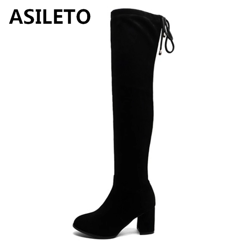 

ASILETO 2021 New Sexy Platform Over Knee High Bootie Stretchy Suede Zipper Suede 10cm High Heel Autumn Winter Big 43 S2431