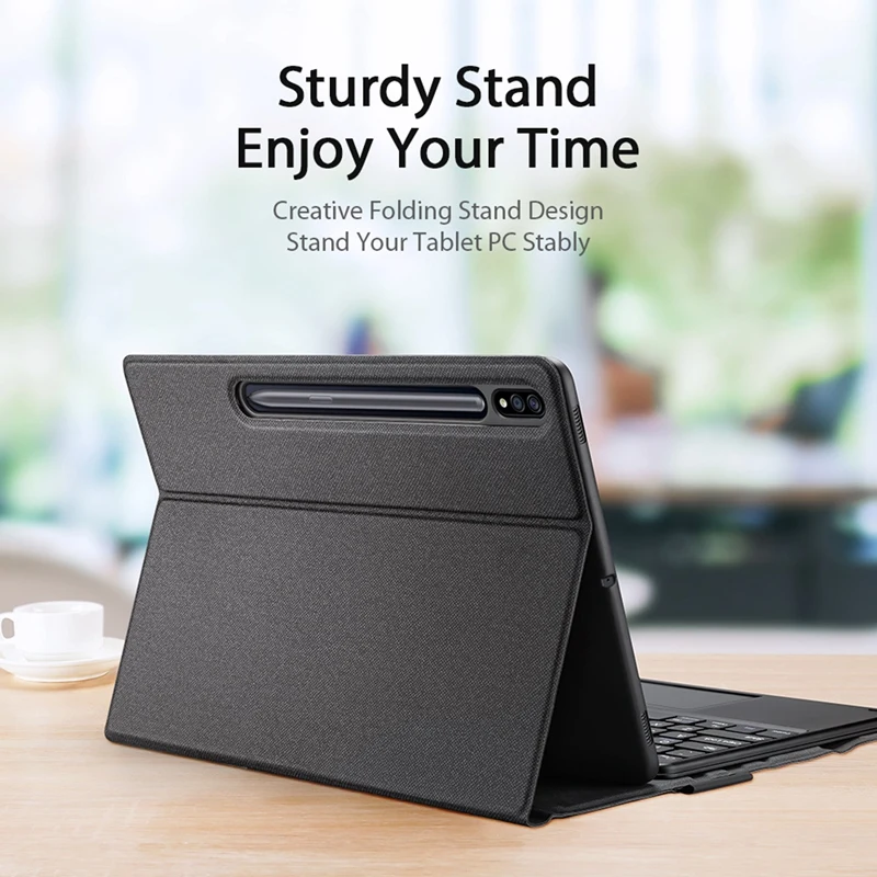 

PU Case+Keyboard for Samsung Tab S7FE T730/T736/ S7 Plus T970/T975 12.4 Inch Tablet Case BT5.0 Keyboard with Touchpad