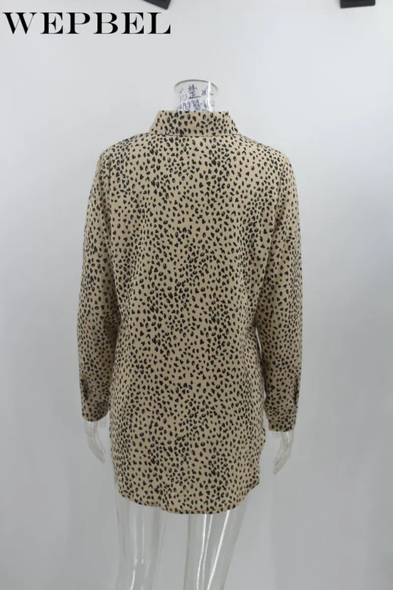 

WEPBEL Women Long Sleeve Autumn Sexy Leopard Print Blouse Casual Bow Tie Button Turn Down Collar Shirt Top