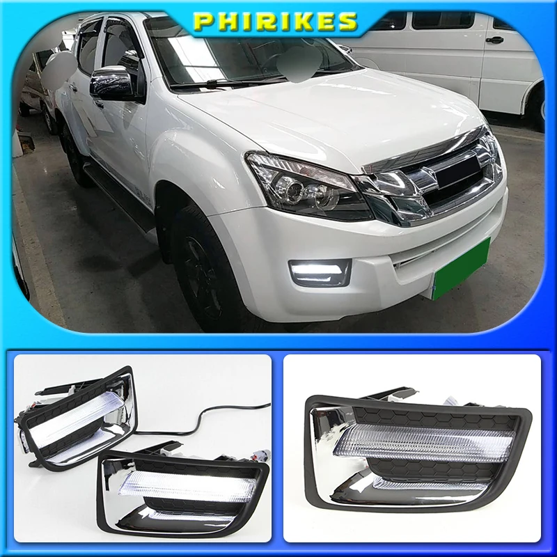 

2Pcs DRL For Isuzu D-max Dmax 2014 2015 LED Daytime Running Lights LED Front Bumper Fog Lamp Case Driving light white