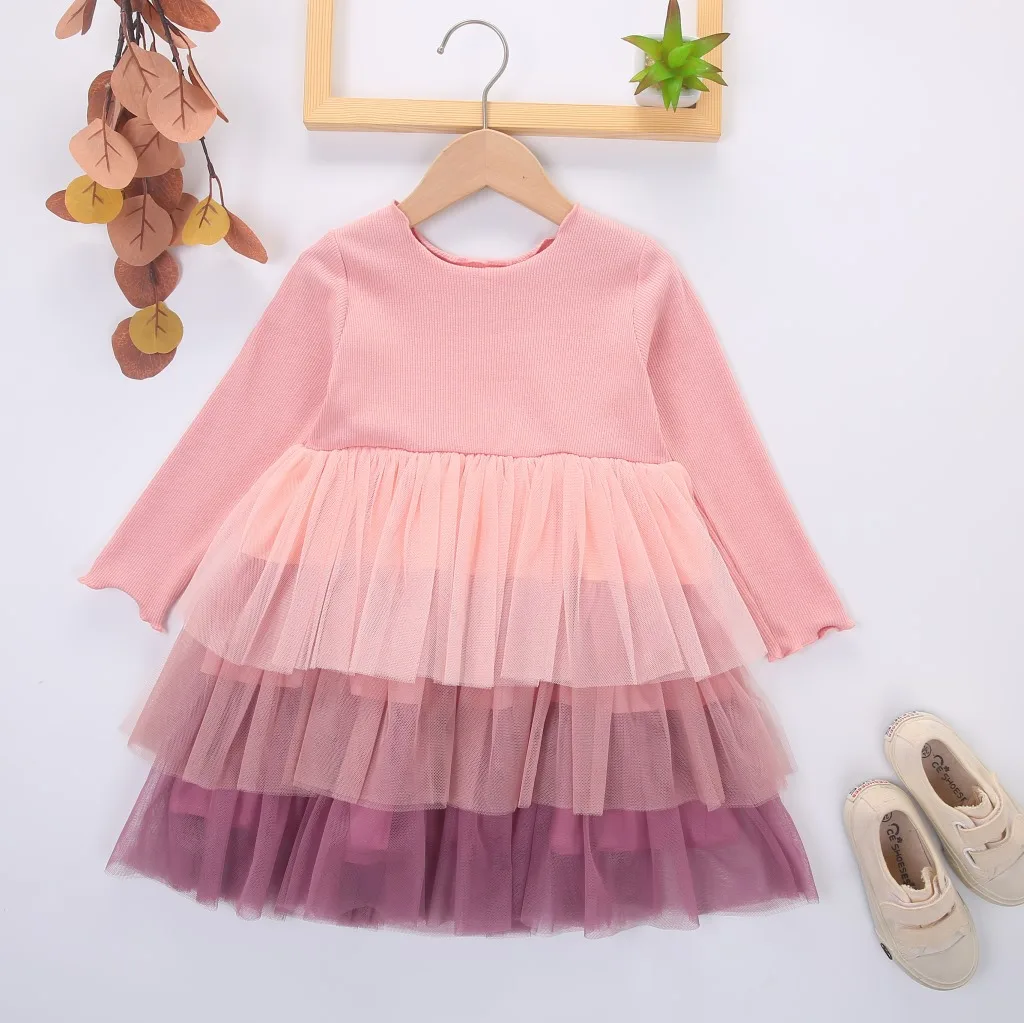 

Платье с длинным рукавом до колен, пуловер А-силуэта, однотонное, из хлопка, новинка, модная простая Милая весенне-осенняя одежда для девочек