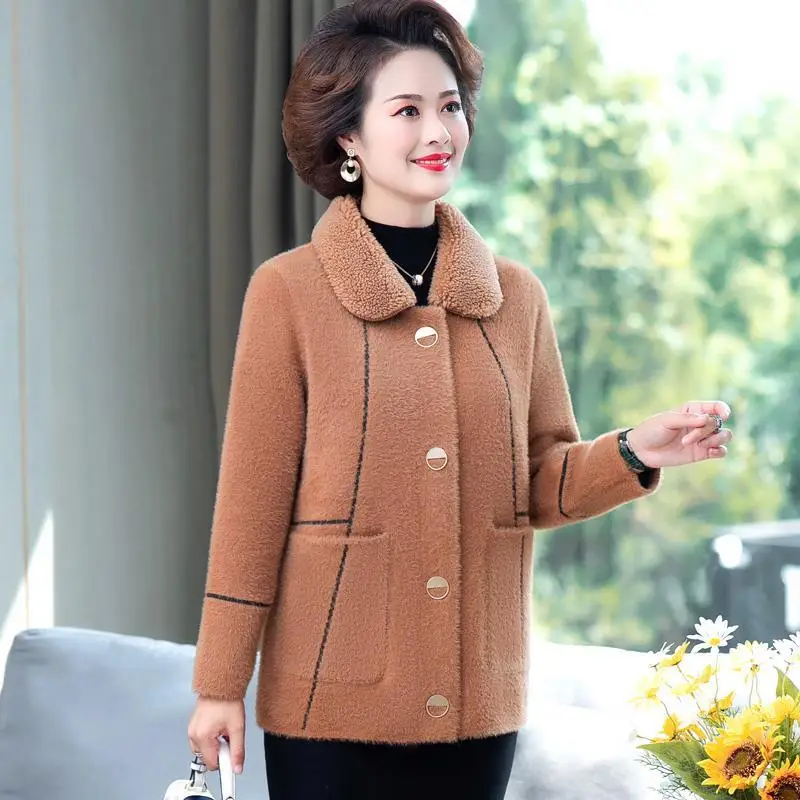 

Fashion Elegant Middle-aged and Old Women Autumn Winter New Large Size Blazers Female Single Breasted Long Sleeves Coats Q215
