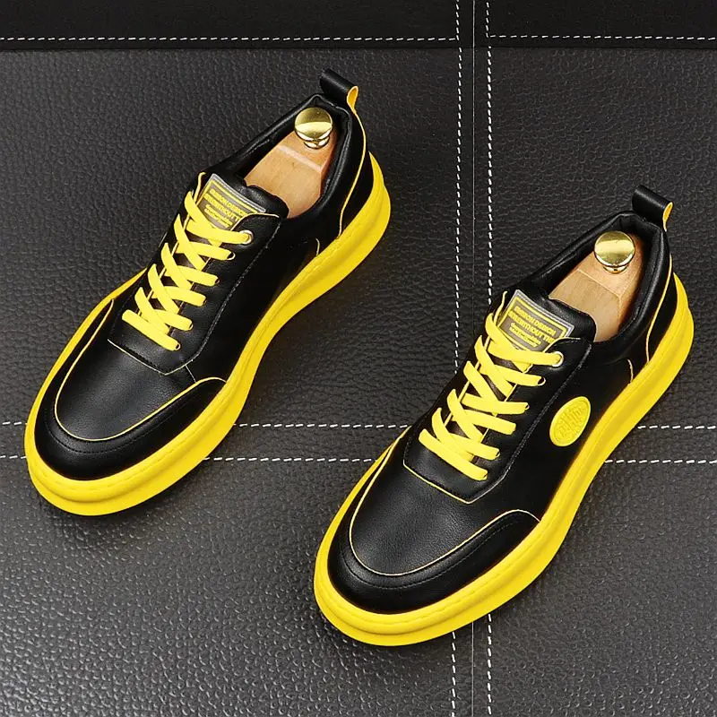 CuddlyIIPanda New Luxury Designer Men Leisure Yellow White Shoes Spring Autumn Thick Bottom Sneakers Male Youth Trending | Обувь