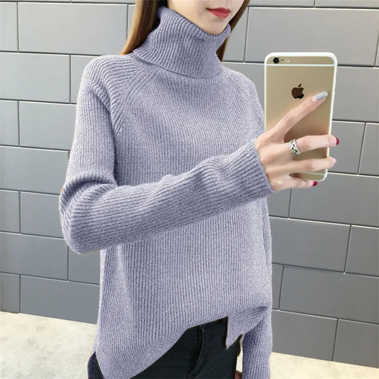 Women Solid Color Turtleneck Ribbed Pullover Sweater oversize Lady Korean Style Loose Thick Pullovers Autumn Winter Tops Q9100 | Женская