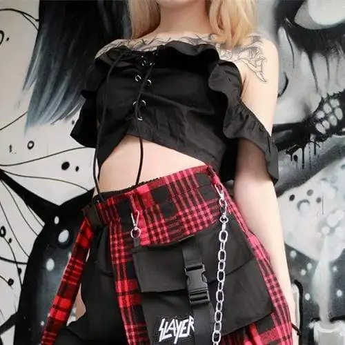 Женские готические кружевные Обрезанные Топы с открытыми плечами T024 | Женская