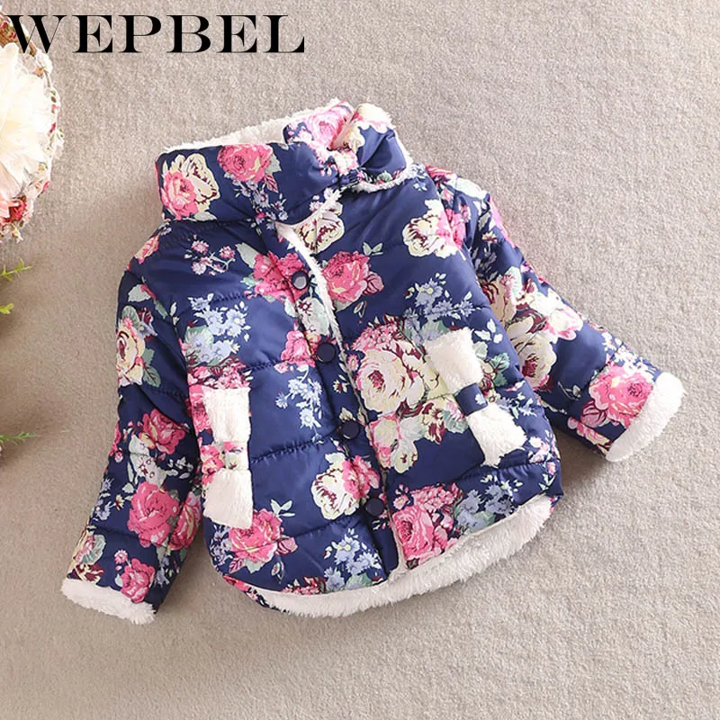 WEPBEL Vogue Bbay/детское зимнее хлопковое плотное пальто с цветочным принтом и бантом