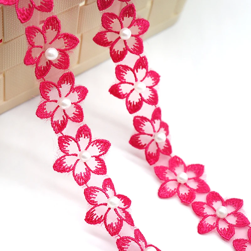 H696 Жемчужный Цветок растворимая кружевная отделка из органзы Вязание Свадебное