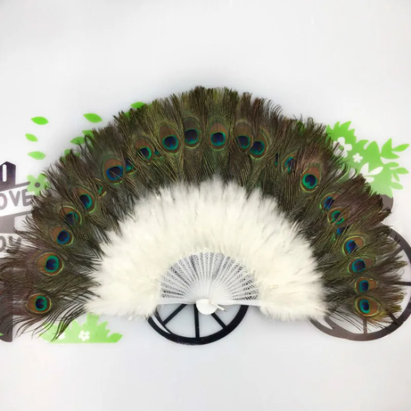 

Classical Style Peacock Feather Fan Turkey Fluff Foldable Hand Fan Palace Decorative Fans Wedding Party Dance Props Abanico