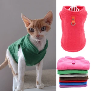 Однотонная флисовая одежда для кошек, зимняя жилетка в виде сфинкса, ремни для маленьких и средних кошек, блестящее пальто для щенка