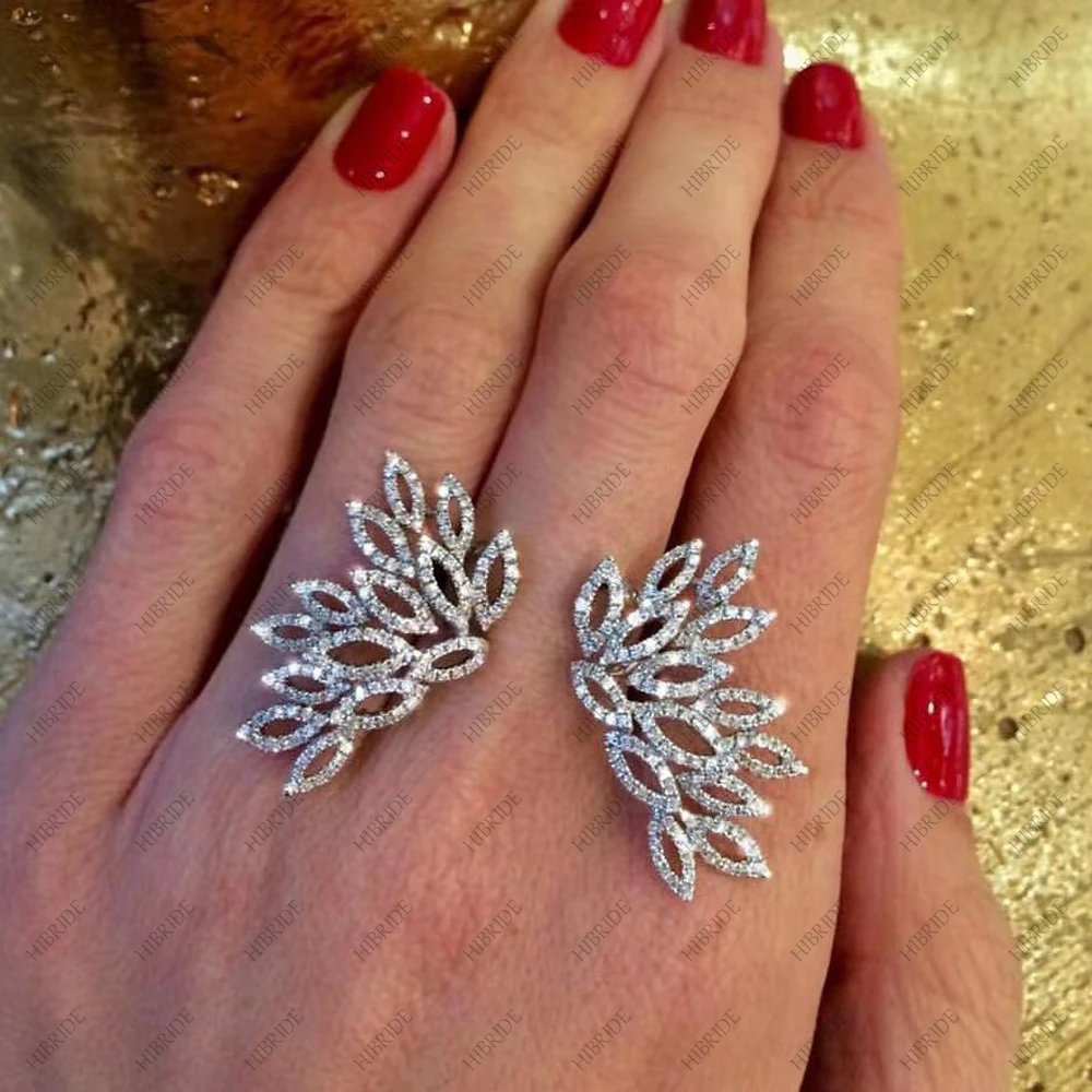 Модное роскошное кольцо HIBRIDE с фианитом класса ААА в форме листа Новое