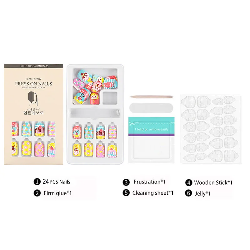 24 шт. съемные накладные ногти милые детские пресс на ногтях многоразовые