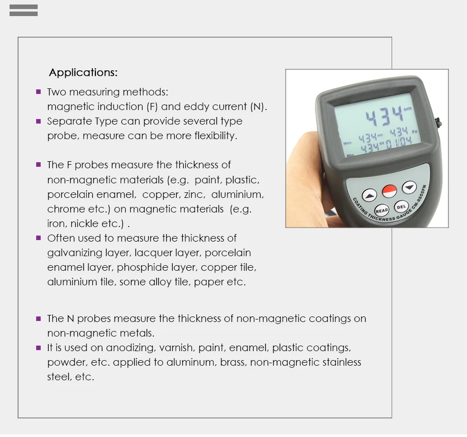Landtek CM-8855FN портативный 2 в 1 Тип покрытия толщиномер краски метр OD
