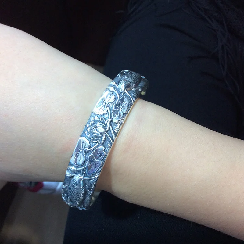 Женские однотонные браслеты из чистого серебра 990 пробы широкие классические