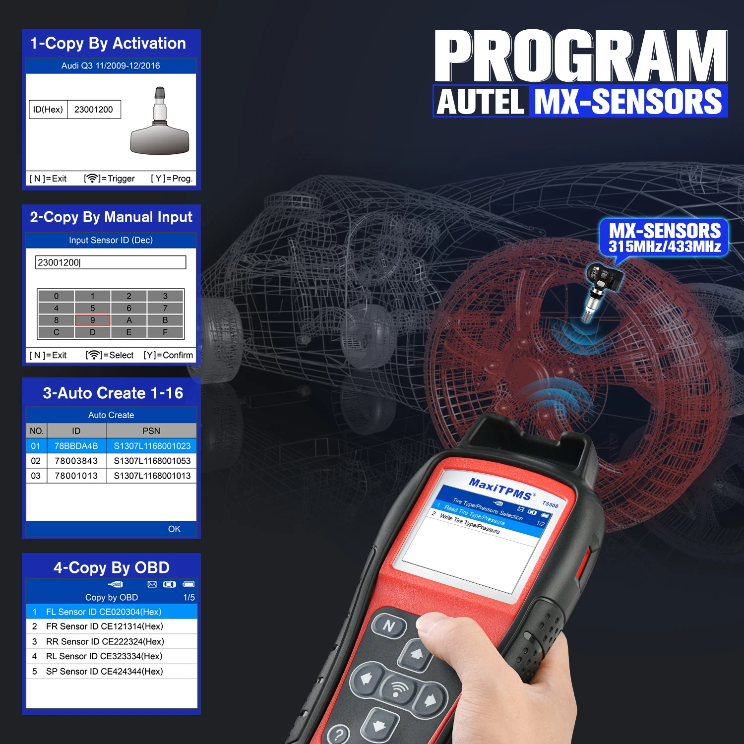 Autel MaxiTPMS TS508 TPMS диагностический инструмент 315 433 МГц MX-Sensor программатор датчик