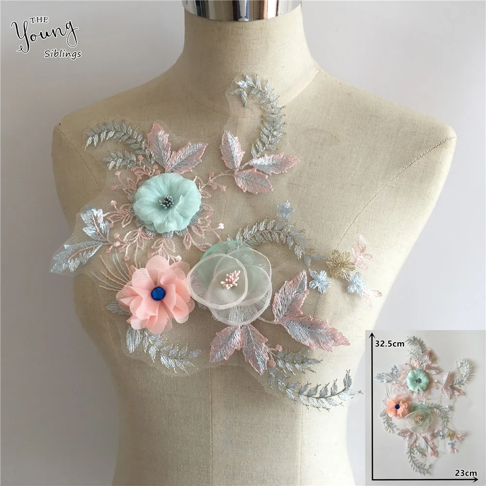Новое поступление 3D Цветочная вышивка аппликация тюль кружевной воротник сделай