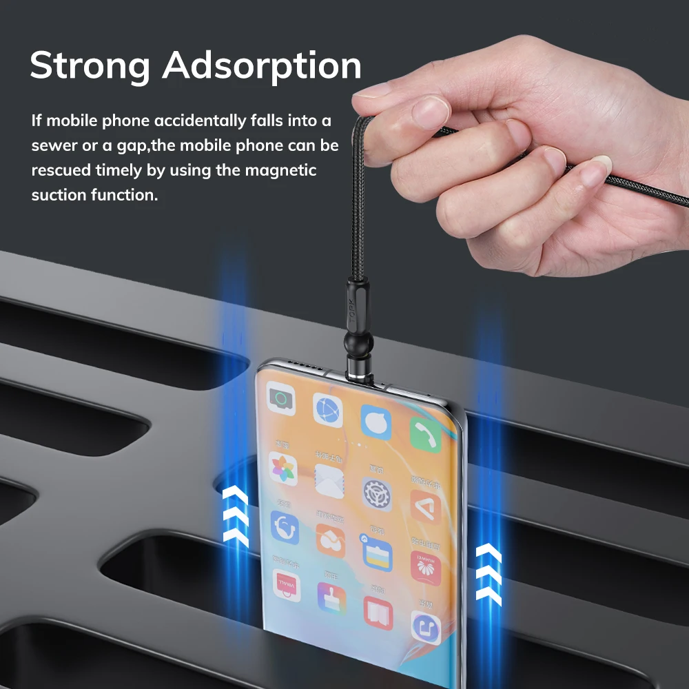 Магнитный USB-кабель TOPK AM68 поворот на 540 градусов кабель Micro USB Type-C магнитное