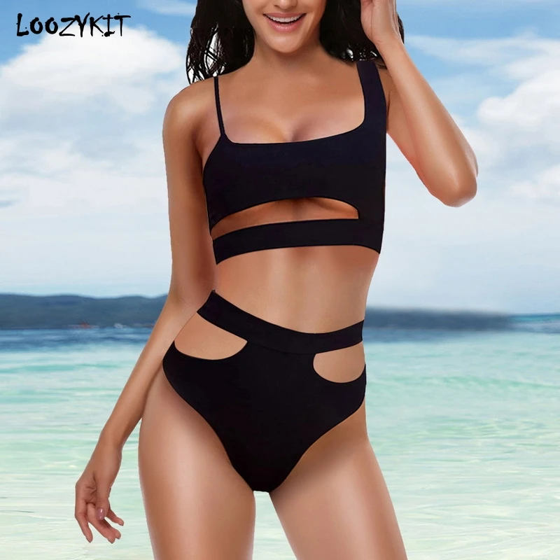 LOOZYKIT Женский комплект бикини с бретельками пуш ап полый купальный костюм два