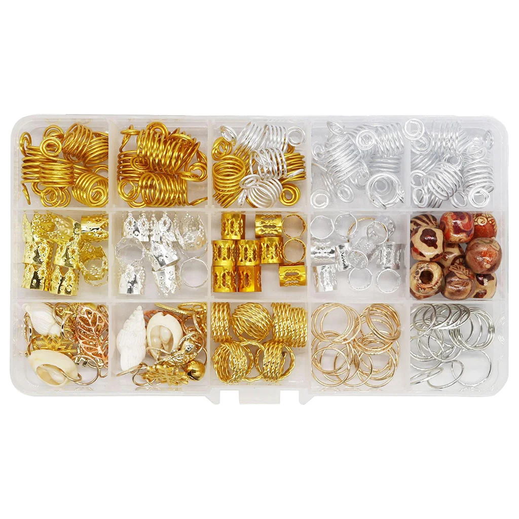 

158Pcs Metal Hair Braiding Beads Aluminum Hair Braid Rings Cuffs Hoops Kit