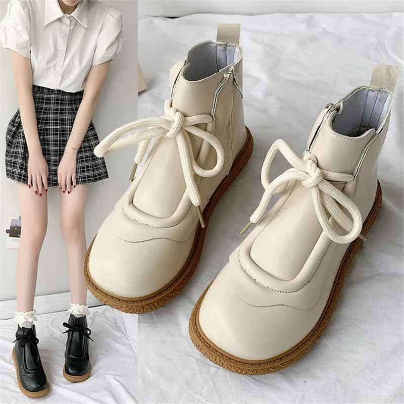 

Женские черные ботильоны из искусственной кожи на платформе со шнуровкой и круглым носком, осенне-зимняя мягкая удобная теплая женская обу...