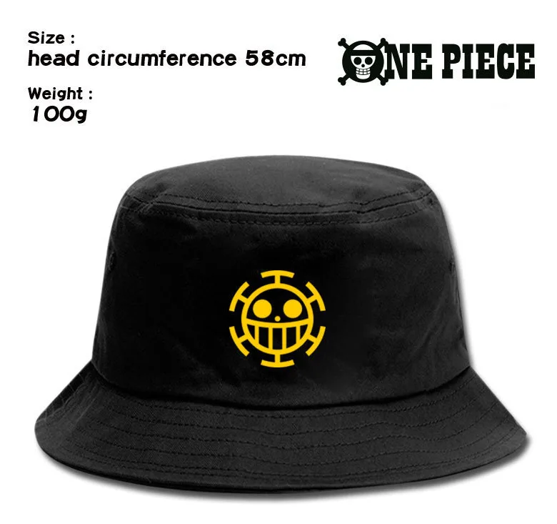 

New Summer Anime One Piece Prints Outdoor Casual Sun Protection Fishing Hats Black Bucket Hat Travel Cap for Men Women