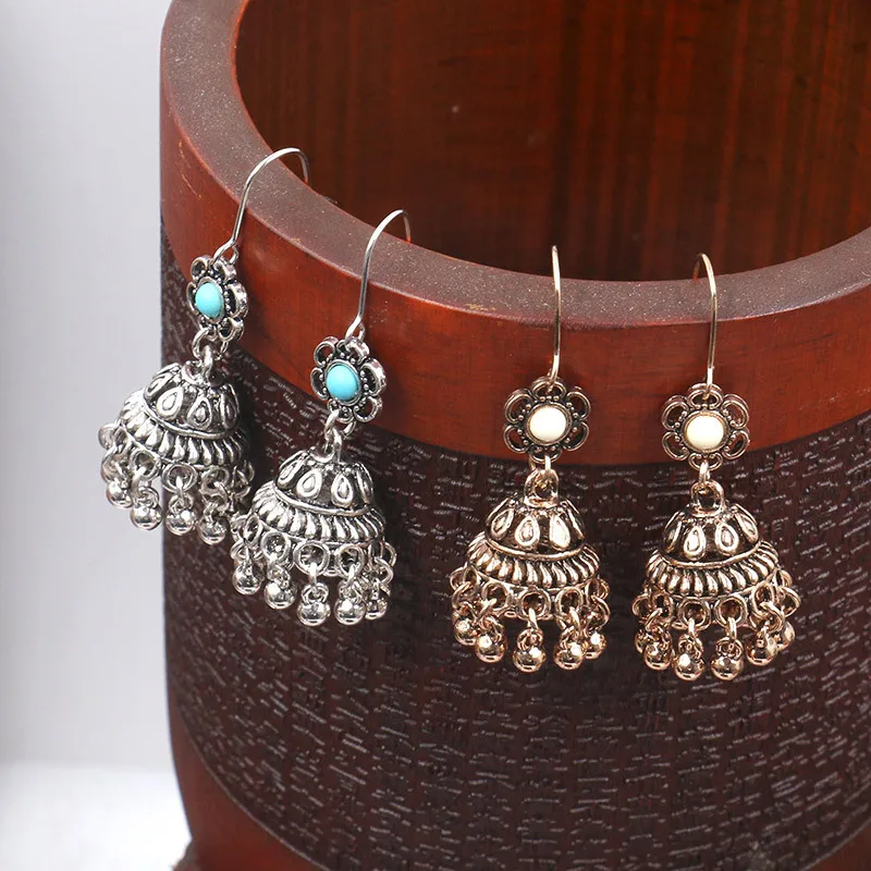 Индийские серьги Jhumka для женщин этнические полимерные с бахромой и бусинами в