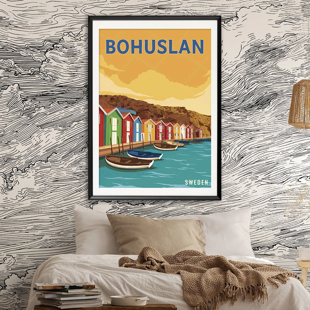 

Sweden Bohuslan Vintage Travel Poster Canvas Painting Wall Art Kraft Posters Coated Wallstickers Home Decor Gift