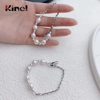 kinel genuine 100 925 sterling silver bracelet white 8mm natural freshwater baroque pearl jewelry women bracelet free delivery
