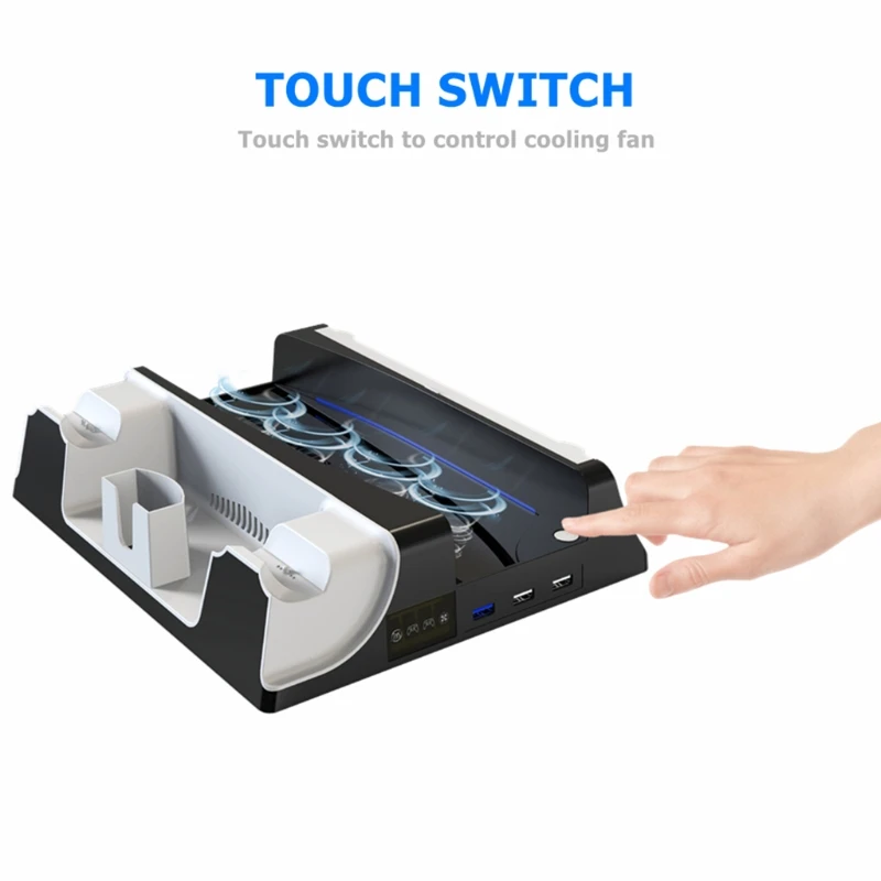

AXYB Multi-Function Charger Base Game Disc Storage Cooling Fan For PS5 Handle Base Vertical Cooling Stand