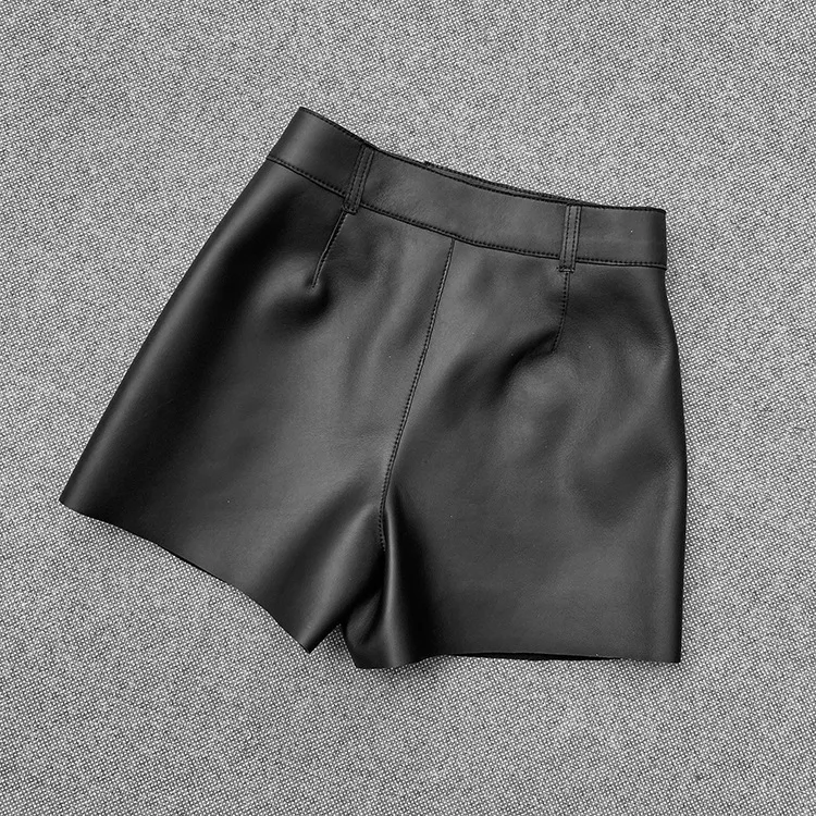 2021 Spring wome's high quality genuine leather shorts chic double-breasted leather pantskirt C555