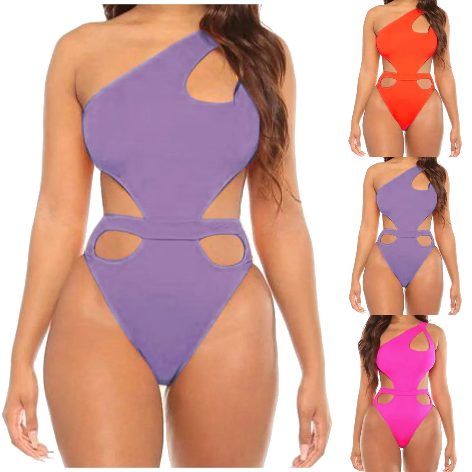 

2021 Swimwear Women Swimming Beachwear Women's Sexy Shoulder Hollowing Out Integrated Bikini Bathing Suit