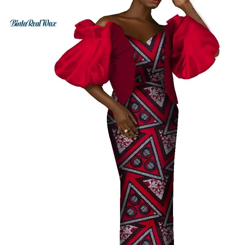 

2021 New Bazin Riche African Printing Dashiki Sexy Lady Floor Length Evening/Party Elegant Dresses African Women Clothes WY048