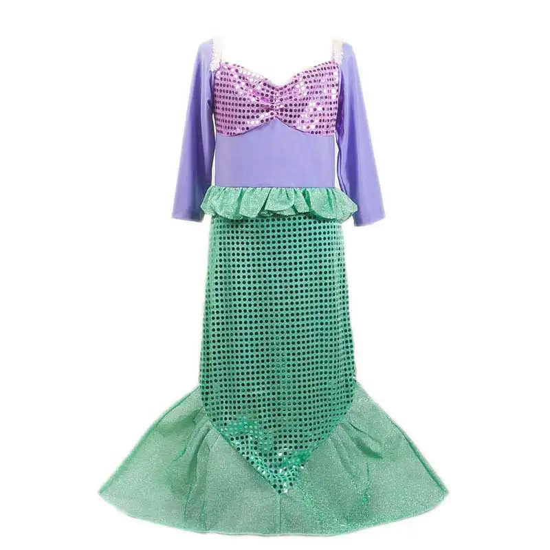 

Girls Mermaid Tail Dress Long Sleeves Dance Dress Child Party Clothes Princess Ariel Anime Cosplay Costume