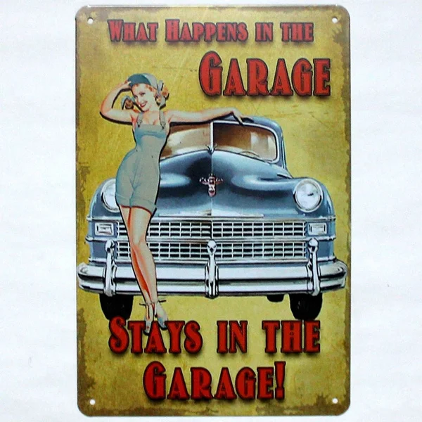 

Metal Tin Sign STAYS IN THE GARAGE Decor Bar Pub Home Vintage Retro Poster Cafe